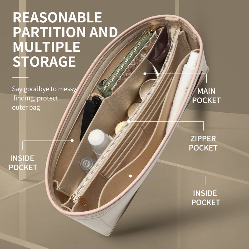 Doxo Purse Organizer Insert & Base Shaper, Felt Handbag & Tote Bag Fit LV Graceful PM More(Beige,SM) - Image 2